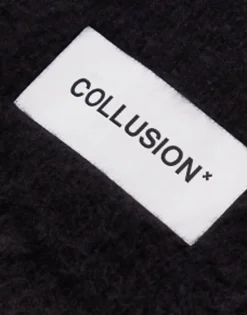 Scarves*Collusion Unisex Fluffy Knit Logo Scarf In Black
