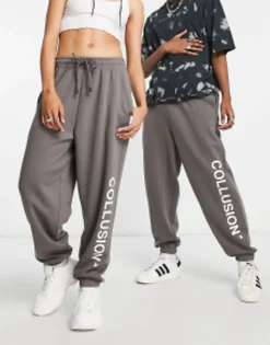 Tracksuits & Joggers*Collusion Unisex Logo Joggers In Dark Grey