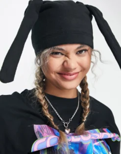 Beanies*Collusion Unisex Novelty Festival Beanie With Sock Ears In Black