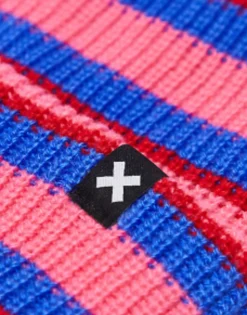 Beanies*Collusion Unisex Stripe Logo Beanie In Pink And Blue Multi