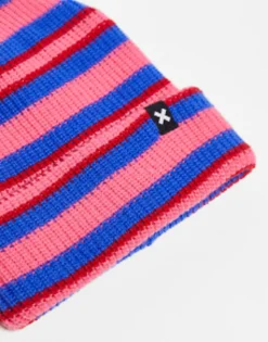 Beanies*Collusion Unisex Stripe Logo Beanie In Pink And Blue Multi