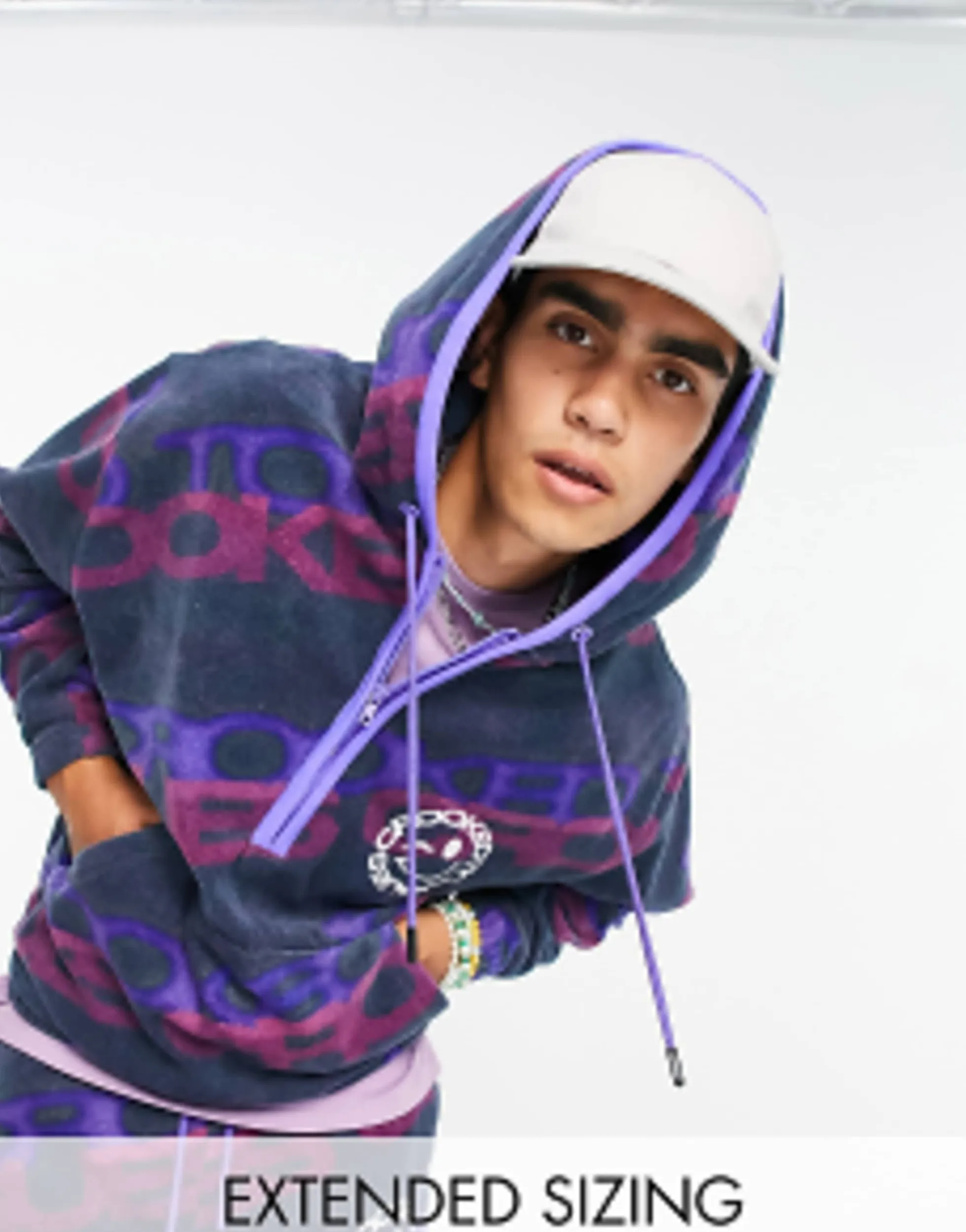 Tall*Crooked Tongues Co-Ord With All Over Logo Print Polar Fleece In Blue