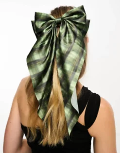 Hair Accessories*Daisy Street Check Hair Bow In Green