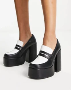 Loafers*Daisy Street Exclusive Platform Heeled Loafers In Monochrome Black/White
