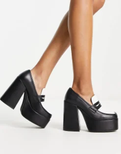Loafers*Daisy Street Exclusive Platform Heeled Loafers In Monochrome Black/White