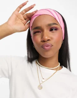 Hair Accessories*Daisy Street X Chloe Davie Wide Jersey Headband In Stripe Print Pink