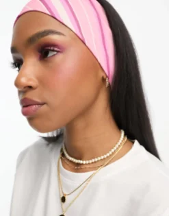 Hair Accessories*Daisy Street X Chloe Davie Wide Jersey Headband In Stripe Print Pink