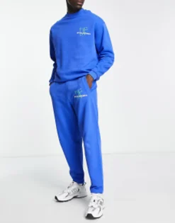 Tall*DESIGN Dark Future Co-Ord Relaxed Jogger With Logo Graphic Print In Blue Bright Blue