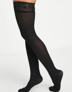 Socks & Tights*DESIGN 50 Denier Lace Top Hold Ups In Black
