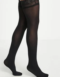 Socks & Tights*DESIGN 50 Denier Lace Top Hold Ups In Black