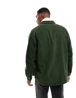 Tall*DESIGN 90 Oversized Raglan Sleeve Cord Shirt In Dark Green