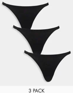 Multipacks*DESIGN 3 Pack Basic Cotton Tanga Thongs In Black