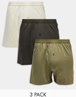 Underwear*DESIGN 3 Pack Jersey Boxers In Tonal Green
