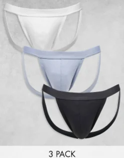 Underwear*DESIGN 3 Pack Jock Straps In Grey/Black/Off White Multi
