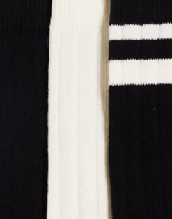 Socks*DESIGN 3 Pack Ribbed Stripe Ankle Socks In And Ecru Black