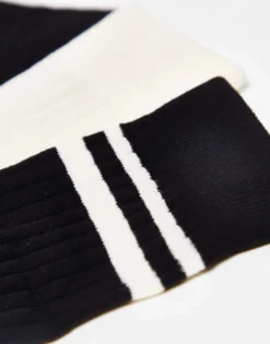 Socks*DESIGN 3 Pack Ribbed Stripe Ankle Socks In And Ecru Black