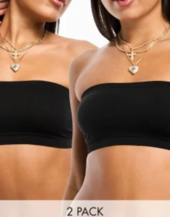 Multipacks*DESIGN 2 Pack Seamless Bandeau Bras With Removable Pads In Black