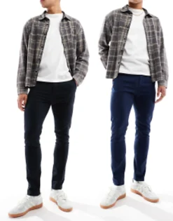 Trousers & Chinos*DESIGN 2 Pack Skinny Chinos In Black And Navy Multi