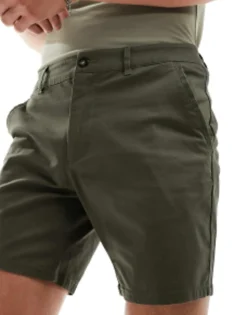 Shorts*DESIGN 2 Pack Slim Chino Shorts In Mid Length In Dark Khaki And Navy Multi