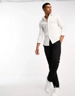 Tall*DESIGN 2 Pack Stretch Slim Fit Work Shirt In Save White / Blue