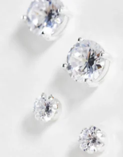 Gifts*DESIGN 2 Pack Stud Earring Set With Crystal In Tone Silver