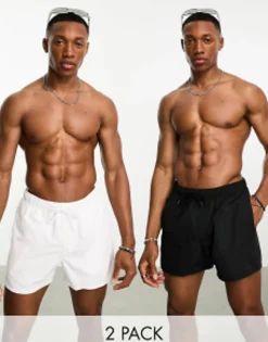 Swimwear*DESIGN 2 Pack Swim Shorts In Short Length In Save Black/White