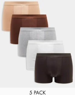 Underwear*DESIGN 5 Pack Trunks In Multiple Colours Beige