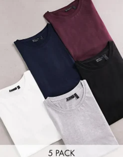 Tall*DESIGN 5 Pack T-Shirt With Crew Neck In Ple Colours Multi