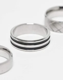 Gifts*DESIGN 3 Pack Waterproof Stainless Steel Band Ring Set In Tone Silver