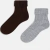 Socks & Tights*DESIGN 2 Pack Wool Mix Lounge And Boot Socks In Brown And Charcoal Multi
