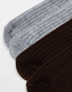 Socks & Tights*DESIGN 2 Pack Wool Mix Lounge And Boot Socks In Brown And Charcoal Multi