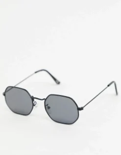 Sunglasses*DESIGN Angled Sunglasses In Metal With Smoke Lens Black