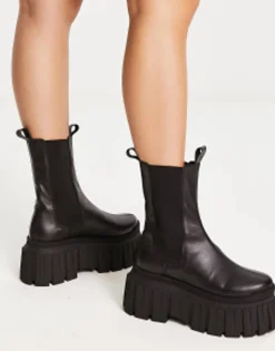 Chelsea Boots*DESIGN Arlo Premium Leather Chunky Chelsea Boots In Black Black Leather