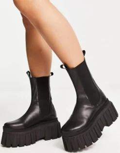 Chelsea Boots*DESIGN Arlo Premium Leather Chunky Chelsea Boots In Black Black Leather