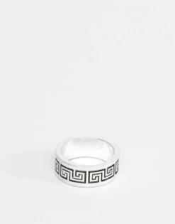 Gifts*DESIGN Band Ring With Column Emboss In Burnished Tone Silver