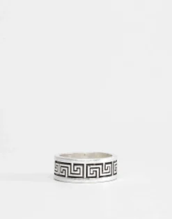 Gifts*DESIGN Band Ring With Column Emboss In Burnished Tone Silver