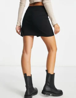 Skirts*DESIGN Bengaline Micro Mini Skirt With Split Detail In Black