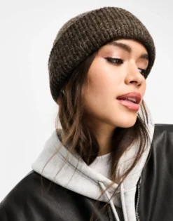 Hats*DESIGN Chunky Double Roll Beanie In Chocolate Brown