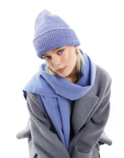 Beanies*DESIGN Chunky Double Roll Beanie In Blue Mid Blue