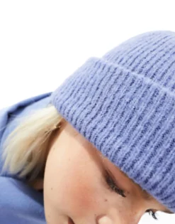 Beanies*DESIGN Chunky Double Roll Beanie In Blue Mid Blue
