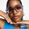 Sunglasses*DESIGN Chunky Mid Square In Crystal Blue With Light Pink Lens Mid Blue