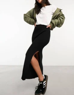 Skirts*DESIGN Co-Ord Knitted Rib Midi Skirt In Black