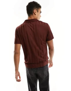 Polo Shirts*DESIGN Co-Ord Revere Polo Shirt In Shiny Rib Brown
