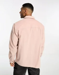 Tall*DESIGN Cord Overshirt With Double Pockets In Pale Pink