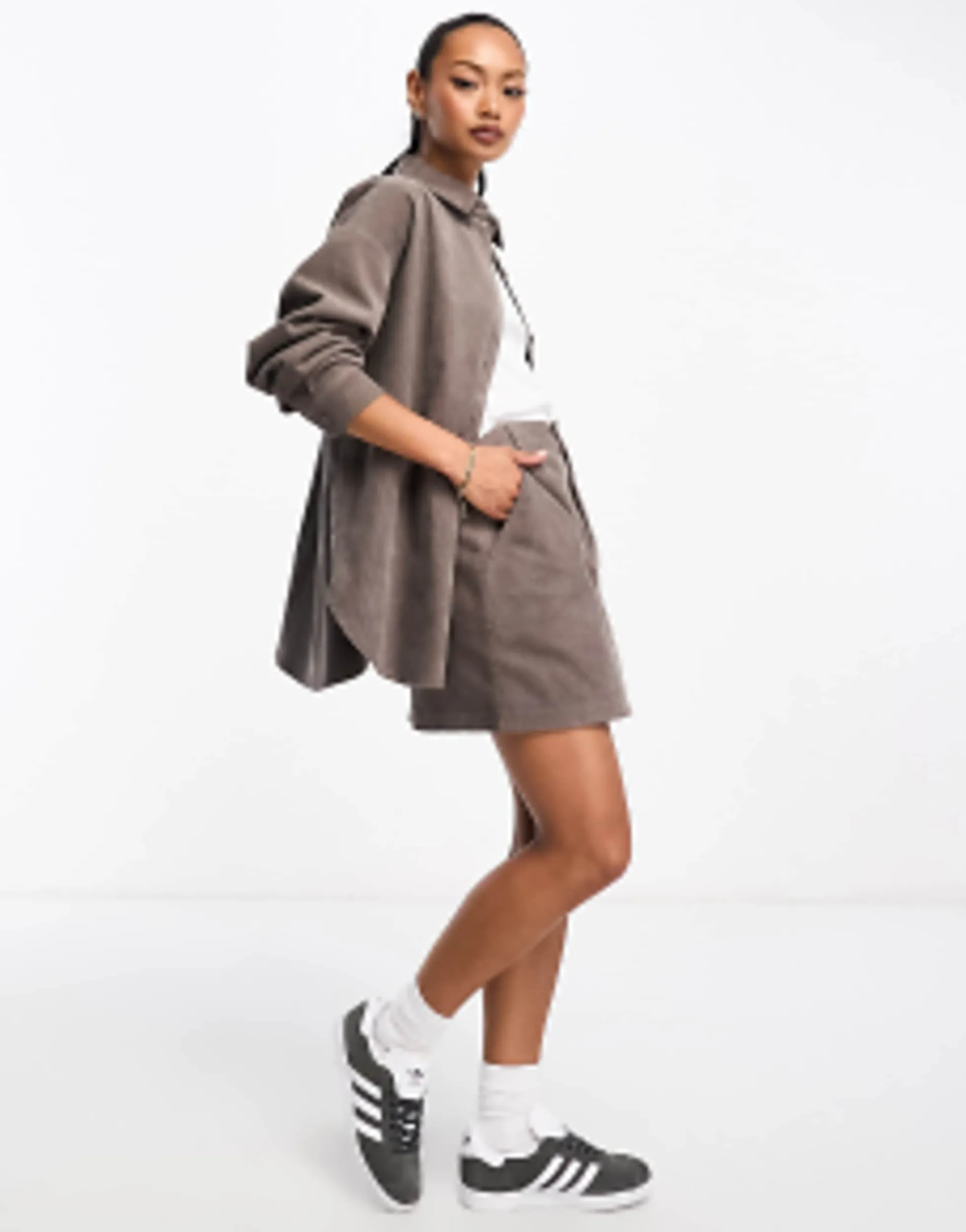 Shirts*DESIGN Cord Oversized Shirt In Taupe