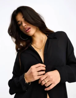 Swimwear & Beachwear*DESIGN Crinkle Beach Shirt In Black