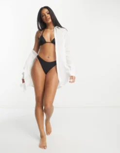Swimwear & Beachwear*DESIGN Crinkle Beach Shirt In White