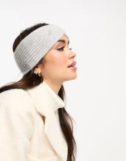 Beanies*DESIGN Cross Over Knit Headband In Grey Marl Light Grey