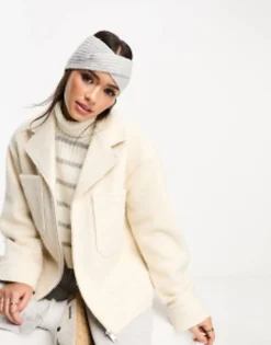 Beanies*DESIGN Cross Over Knit Headband In Grey Marl Light Grey
