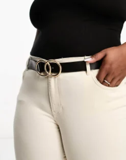 Belts*Curve Design Bevelled Double Circle Waist And Hip Belt In Metal Work Gold